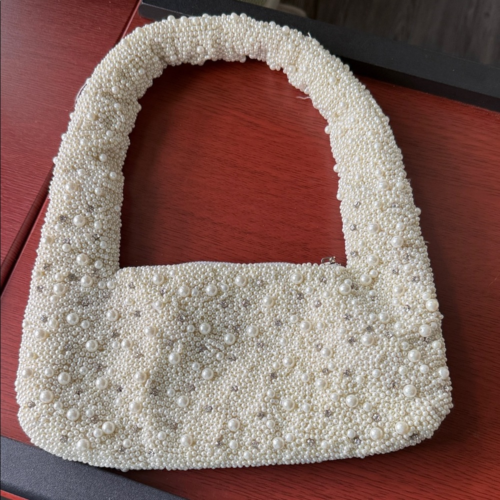 Elegant Pearl-Embellished Cream Handbag